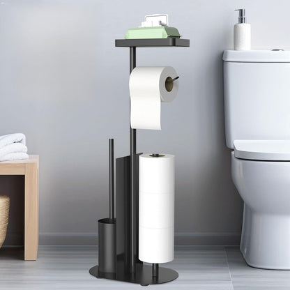 Regine Switzerland Free Standing Toilet Paper Holder - Stylish Bathroom Tissue Stand with Shelf, Black