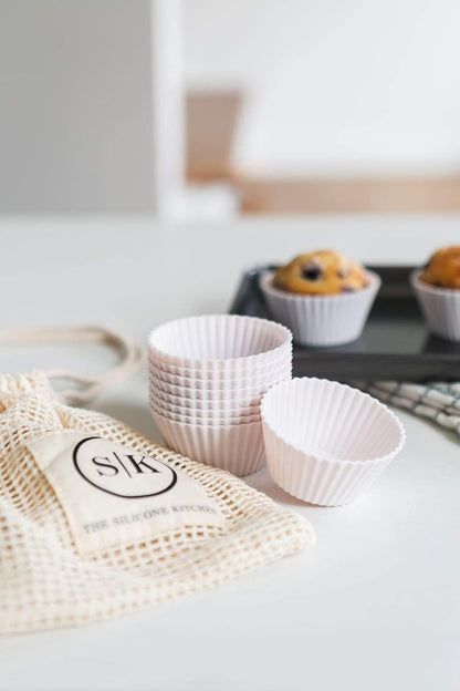 Silicone Kitchen Reusable Baking Cups - Non-Toxic, BPA Free, Dishwasher Safe | Pack of 12, Designer White