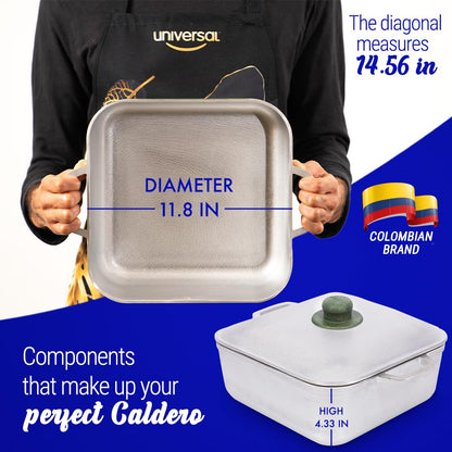 Universal Unique Square Caldero (9 Quart - 24 Cups), Stainless Aluminum Pot, Oven Safe, Even Heat Distribution and Fast Cooking Dutch Oven Pot with Lid, Ideal for Rice, French Fries, and More