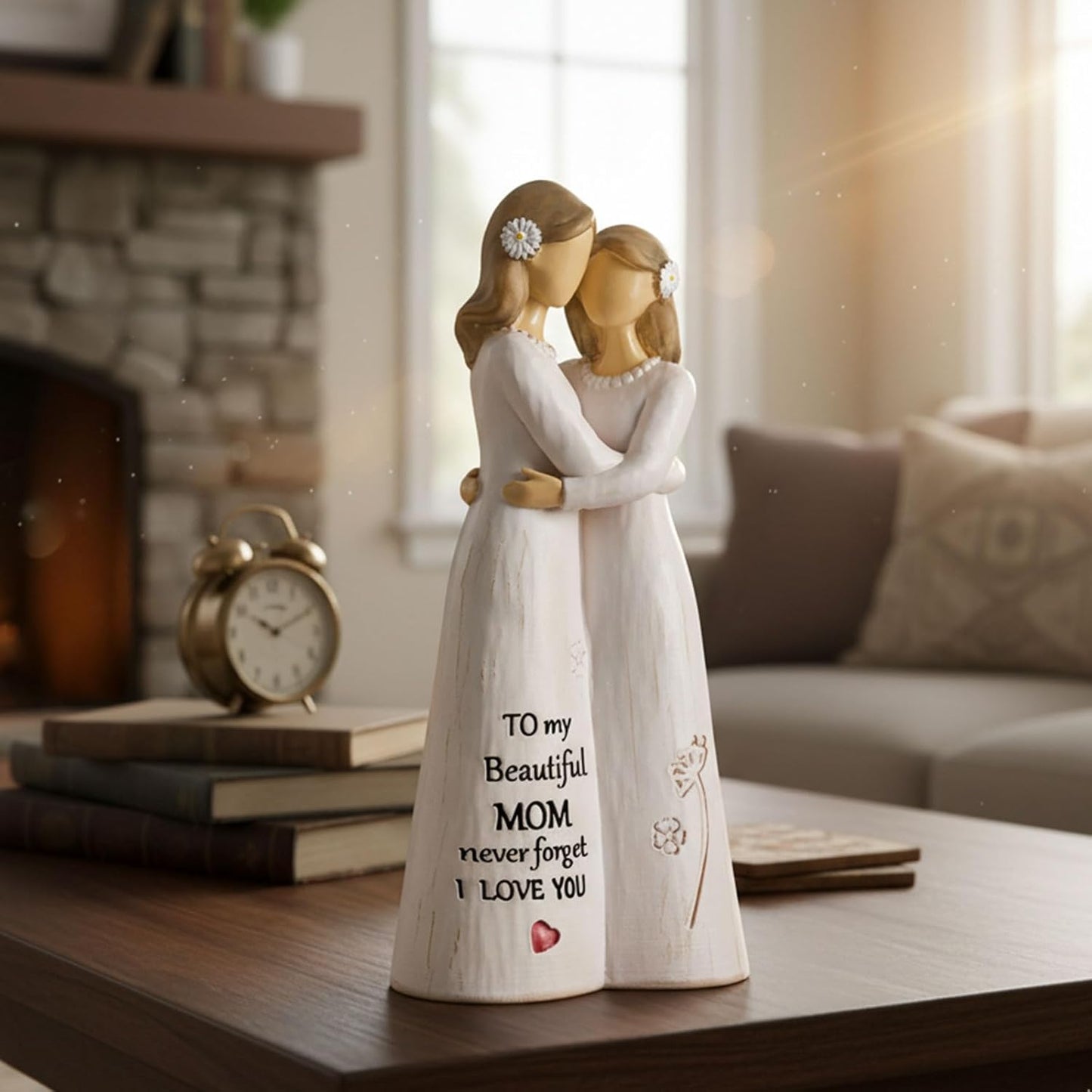 NAN ZAI NAN FANG Mother Daughter Figurine - Hand-Painted 5.5" Resin Sculpture for Home Decor | Perfect Gift for Moms