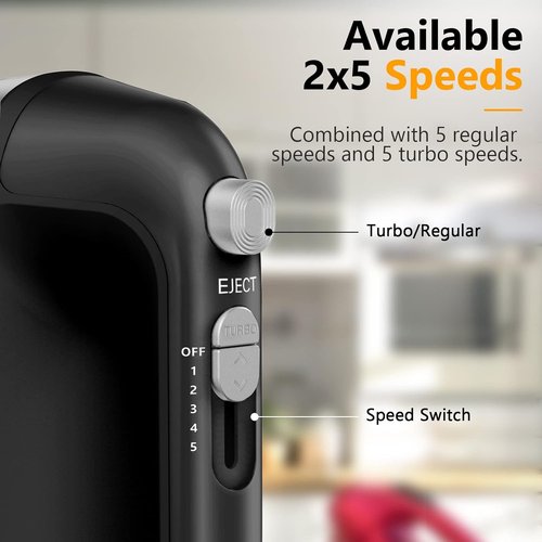 **Skiennix Electric Hand Mixer - 450W Kitchen Mixer with Turbo Boost & 5 Speed Settings | Black**