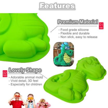 KeepingcooX Kids 3D Birthday Cake Pan - Dinosaur Shaped Small Birthday Cake Mould | Novelty Pudding Mold for Kids | Premium Food-grade Silicone Baking Mold Tray | 9.45 x 1.57 x 6.69 Inches