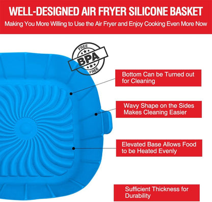 Skiennix Air Fryer Silicone Liners - Non-Stick Reusable Pot Basket for 2 to 3 QT | 2 Pack Square Inserts