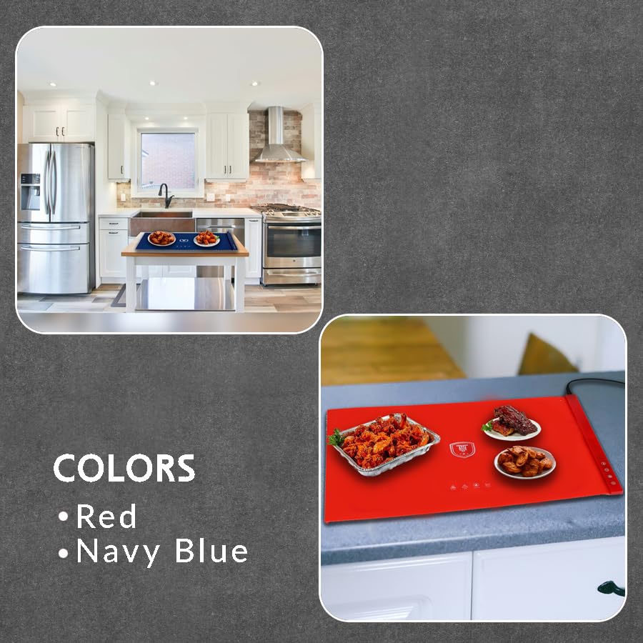 Tailgate Heroes Premium Electric Food Warming Mat - Extra Large Silicone Warming Mat for Food with Adjustable Heat & Timer, Sturdy Design, Fast Heating, Portable Roll Up Warming Mat