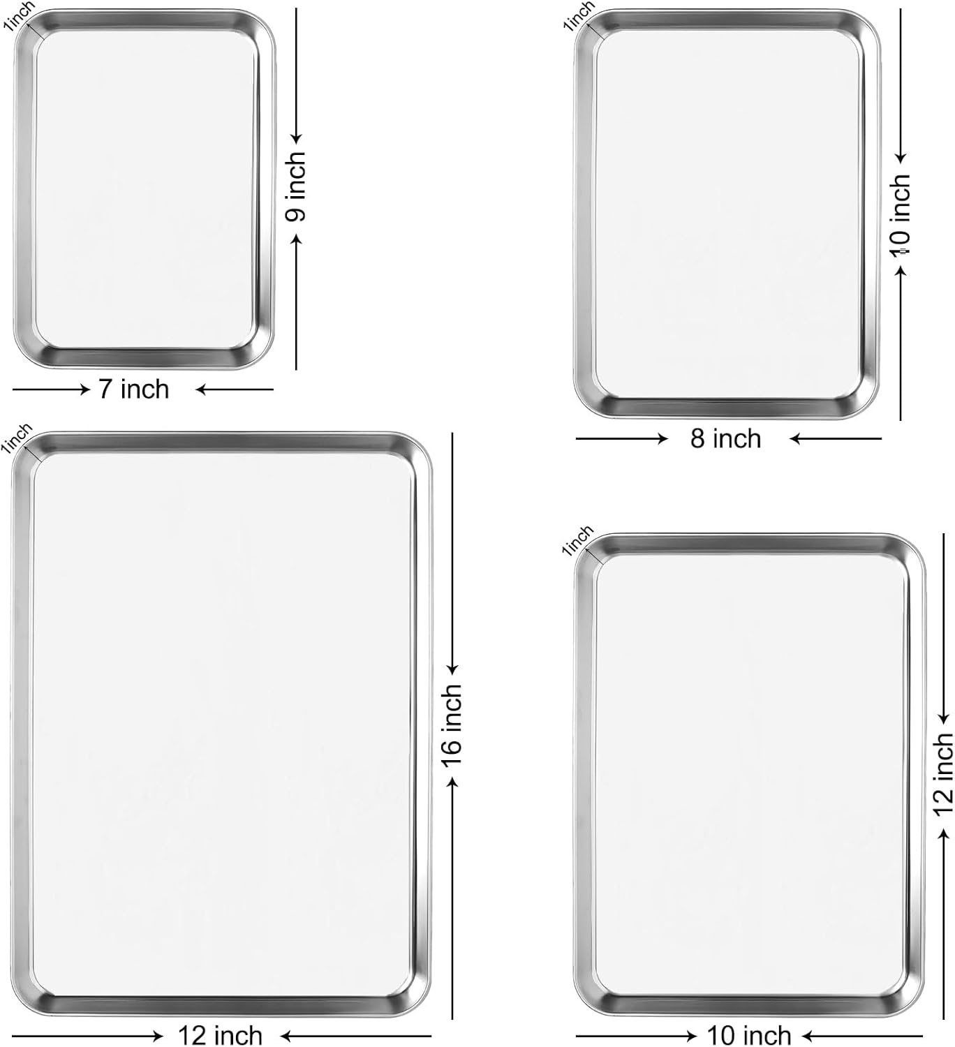 Skiennix Stainless Steel Cookie Sheets - Non-Stick Baking Pans, Easy Clean, 4-Piece Set