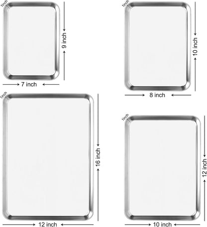 Skiennix Stainless Steel Cookie Sheets - Non-Stick Baking Pans, Easy Clean, 4-Piece Set