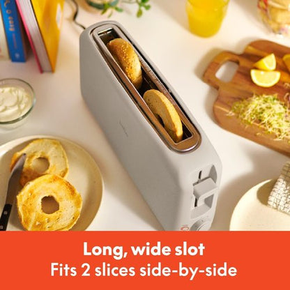 Bella 2 Slice Slim Toaster - 10” Long Slot with 6 Shade Settings & Auto Shutoff | Oatmilk Color