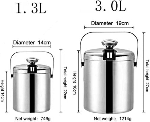 Double-Wall Stainless Steel Wine Ice Buckets with Lid,Tong&Strainer, for Cocktail Bar,Parties Chilling Beer Champagne,Keep Ice Frozen Longer for Outdoor or Indoor,Picnic (1.3L)