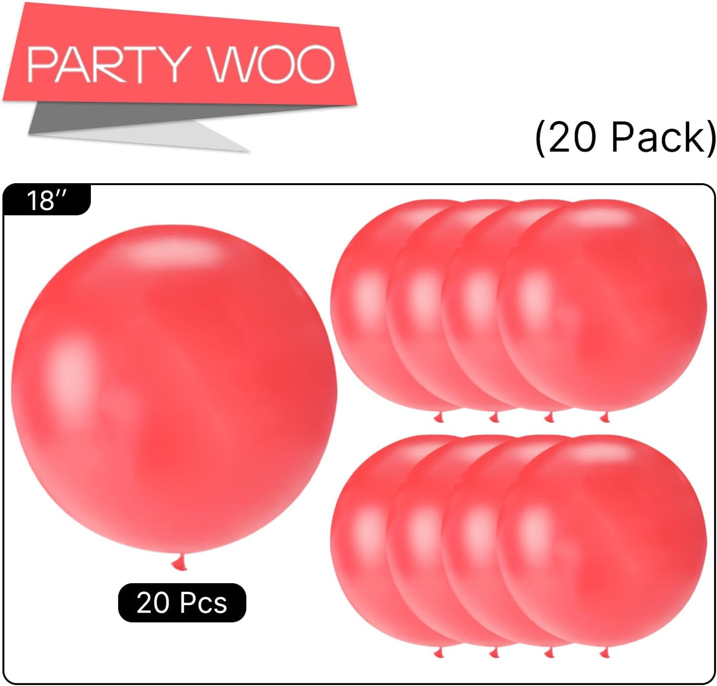 PartyWoo Pink Jumbo Balloons - 18 Inch Matte Rose Latex for Graduation, Wedding & Birthday Decor | 20 Pcs