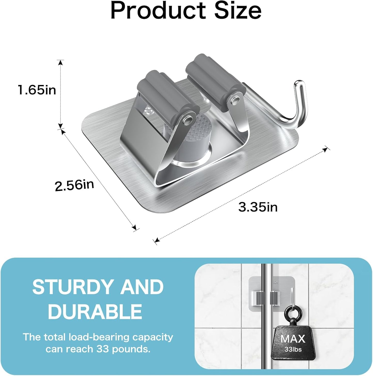 Nacena Broom Holder Wall Mount - Heavy Duty Stainless Steel Mop & Broom Organizer | 4 Pack Silver