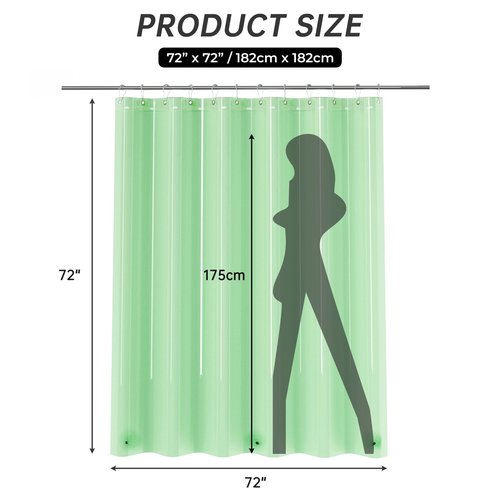 AmazerBath Shower Curtain Liner, 72x72 Transparent Mint Green Shower Liner, Lightweight Plastic Shower Curtain Liners, Waterproof Shower Liner for Bathroom with 3 Magnets and 12 Grommet Holes