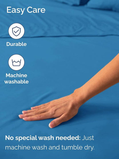 Extra Deep Queen Fitted Sheet - Hotel Luxury Single Fitted Sheet Only - Easily Fits 18 inch to 24 inch Mattress - Ultra Soft, Wrinkle & Fade Free w/Extra Deep Pocket - Breathable & Comfy - Denim Blue