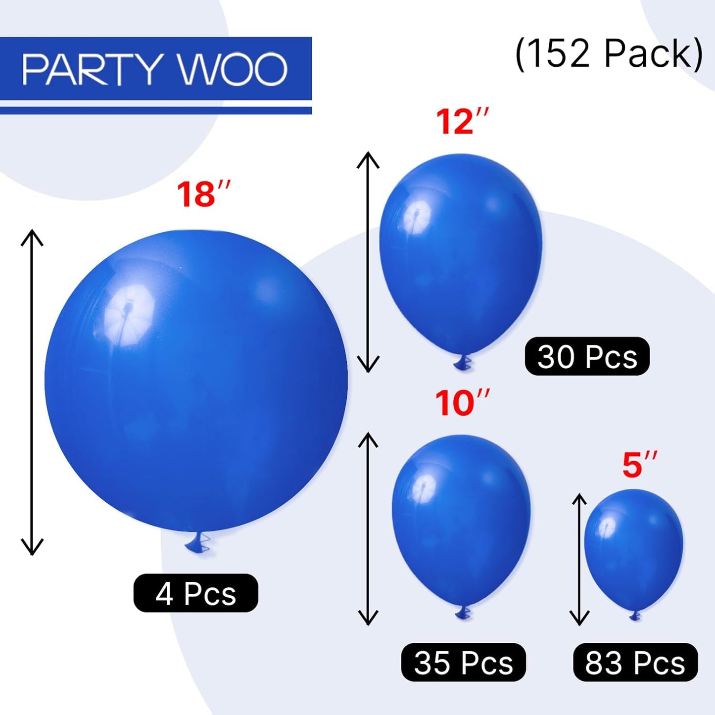 PartyWoo Royal Blue Balloons - 152-Piece Arch Kit for Baby Showers, Graduations & Birthdays | Various Sizes 5-12 Inch