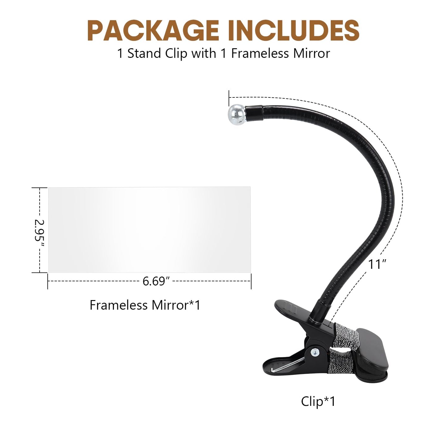 Skiennix Clip-On Security Mirror - Convex Desk Rear View Mirror with Flexible Gooseneck | 6.69"x2.95" Frameless