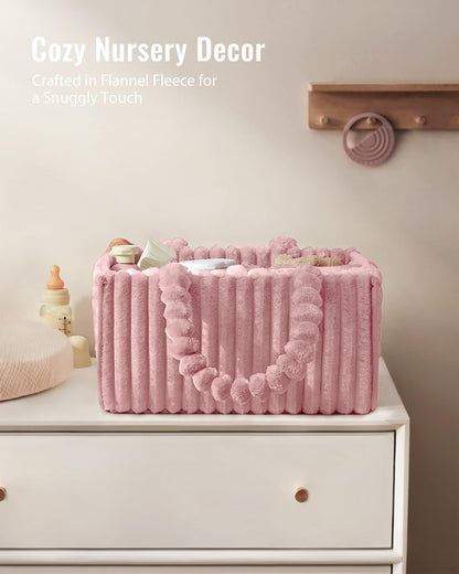 Blissful Diary Flannel Diaper Caddy Organizer - Cozy Nursery Storage Basket in Blush Pink | Perfect Baby Shower Gift