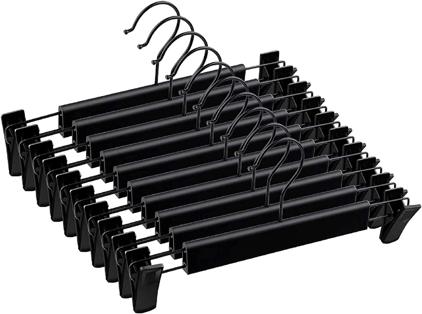 Skiennix Skirt Hangers - 360° Swivel Clips for Space-Saving Pants & Skirts | 10-Pack, Black