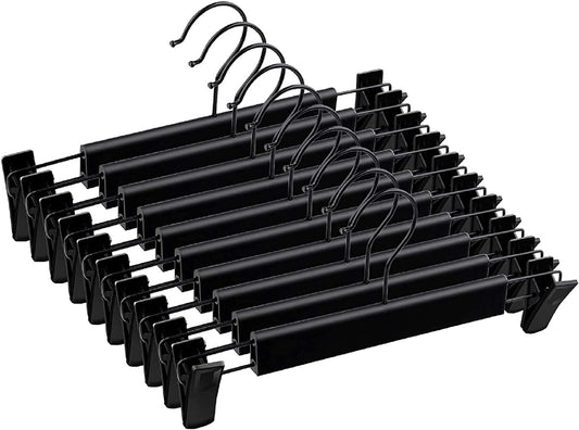 Skiennix Skirt Hangers - 360° Swivel Clips for Space-Saving Pants & Skirts | 10-Pack, Black