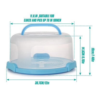 Zoofen Cake Carrier with Handle 10in Cake Stand Blue Cake Holder Cover Round Container for 10in or Less Size