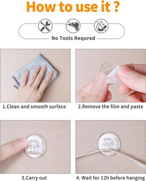 Ispneay 50 Clear Mini Light Clips - Adhesive Hooks for Damage-Free Indoor Fairy Light Hanging