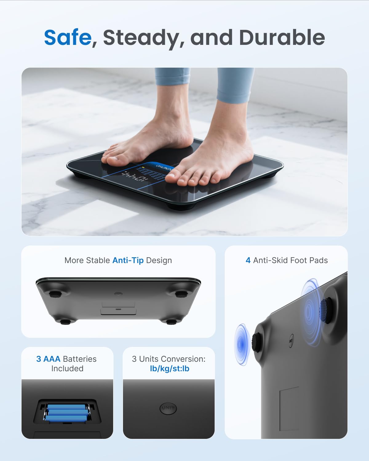 RENPHO Weight Scale for Body Weight, High-Accurate Digital Bathroom Scale with 7-Day Weight Trend, Large LED Display, Sleek Weighing Scale with Sturdy and Durable Base, 11.02", 400lbs
