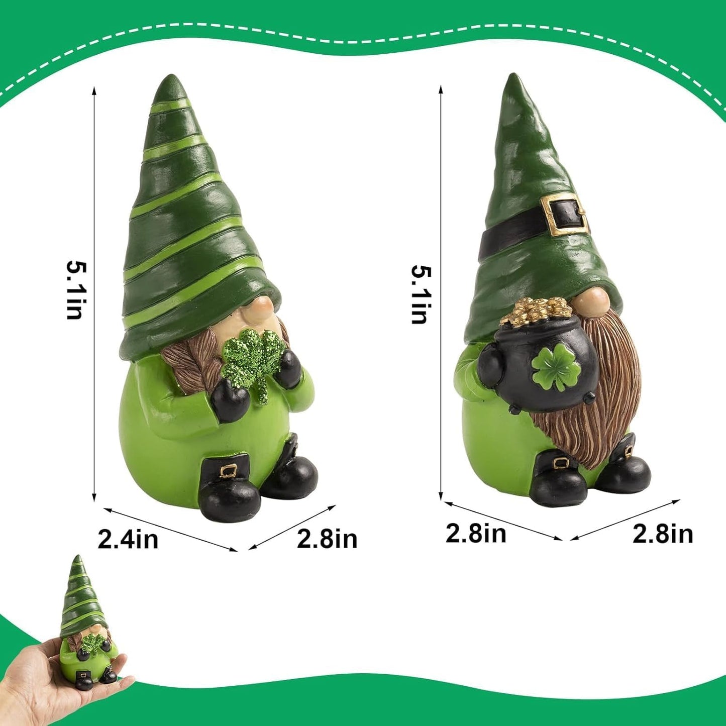 Skiennix St. Patrick's Day Gnomes - 5.1" Resin Leprechaun Figurines | Festive Indoor Tabletop Decor