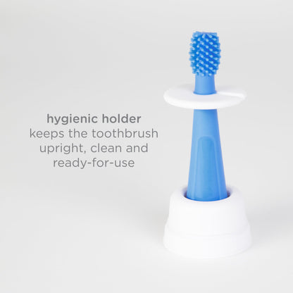 Ubbi Grow with Me Toothbrush Training Set for Babies and Toddlers, Includes One 360° Food-Grade Platinum Silicone and One Soft Bristled Toothbrush, Polaris Blue and Zest Green