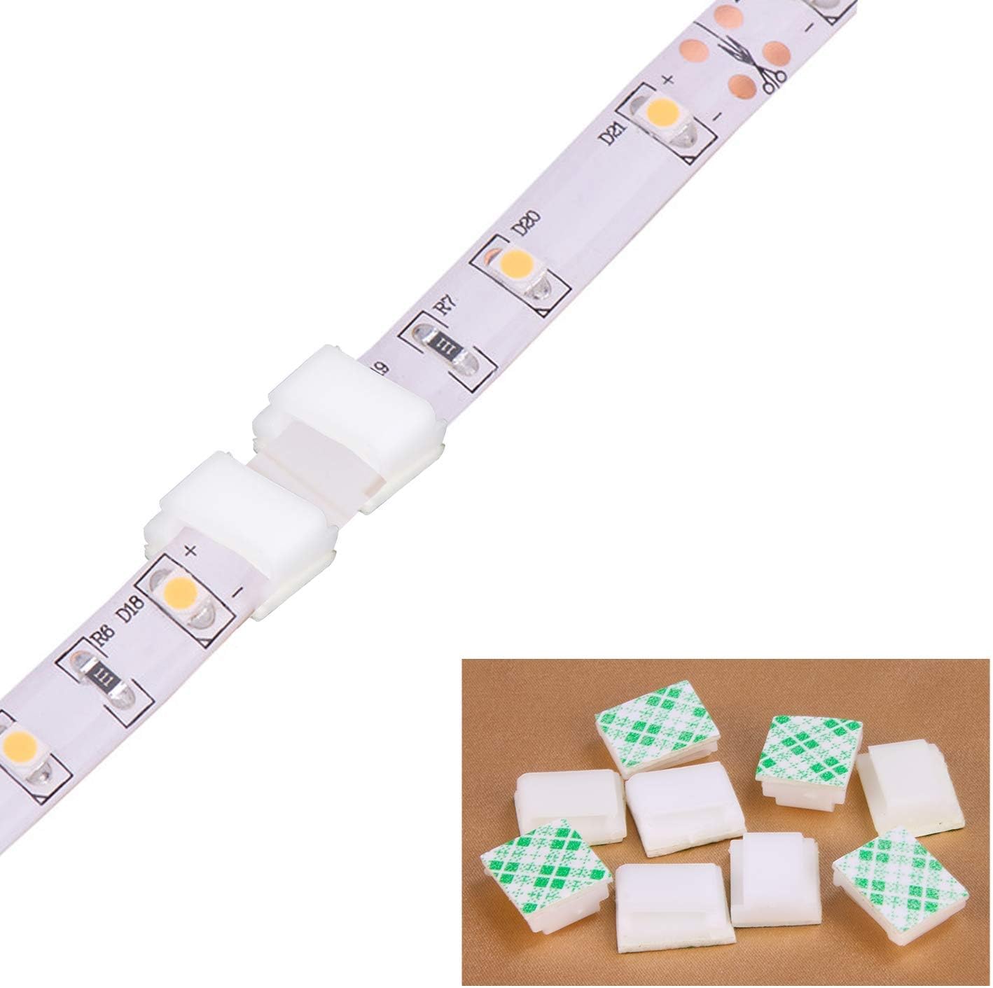PETKNOWS LED Light Strip Mounting Clips - 80 PCS Self-Adhesive White Cable Organizers for 10mm Strips
