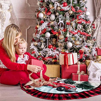 Christmas Truck Tree Skirt with Ruffle Edge - 48 Inch Farmhouse Decor - Variation of THIS listing