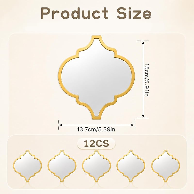 12-Piece Acrylic Mirror Tile Set for Wall Decor - Self-Adhesive Gold Diamonds