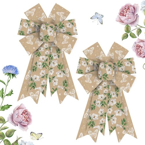 Hying Fall Floral Wreath Bows - Natural Burlap Butterfly Design | 2-Piece Set for Thanksgiving Decor