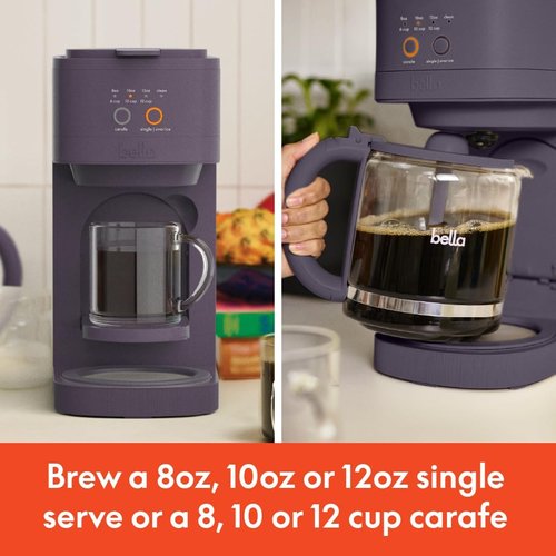 BELLA VersaBrew Coffee Maker - 2-in-1 K-Cup Compatible, Brew 3 Sizes, Iced Coffee Function, 60oz Tank, Plum