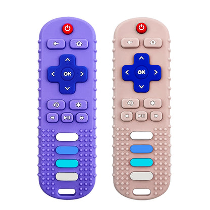 ROBBEAR Baby Teething Toys - Food Grade Silicone Teether in TV Remote Shape | BPA-Free, Purple & Khaki