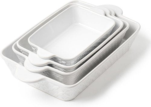 FOBENTA Casserole Dishes - Set of 4 Ceramic Bakeware with Handles | Rectangular Lasagna Pans for Kitchen & Gifts