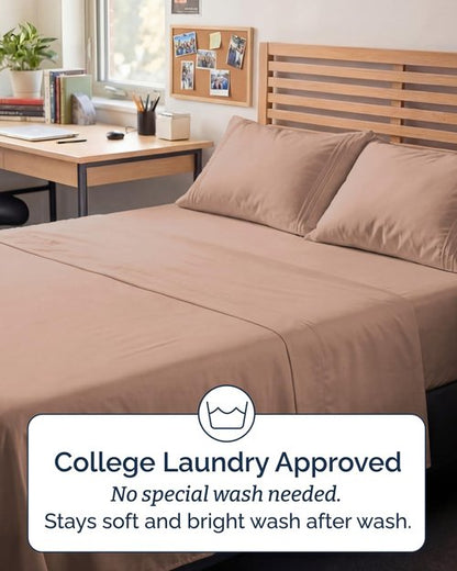 Full XL Bed Sheet Set - 4 Piece Extra Long Extended Full XL Sheets - Soft, Breathable & Cooling - Fits 8" to 16" Mattress with Deep Pockets - 54" x 80" - Easy-Fit, Wrinkle and Fade Resistant - Mauve