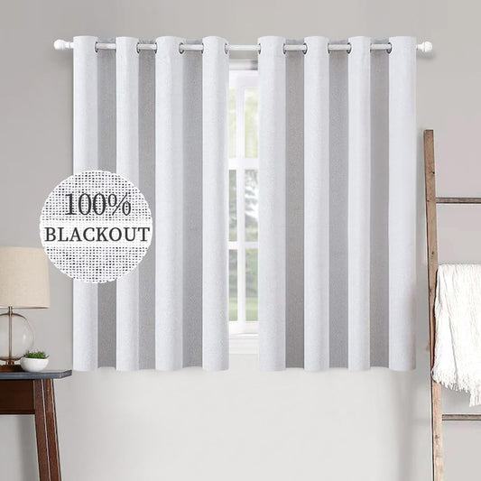 MIULEE Full Blackout Curtains - Linen Texture Thermal Insulated Grommet Panels | 52x54 Inch, Grayish White