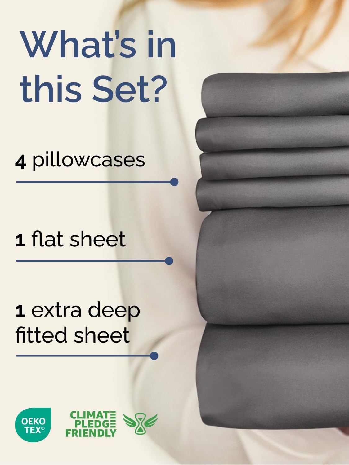 Skiennix Extra Deep Queen Sheet Set - 6 Piece Breathable Cooling Bedding - Soft, Wrinkle-Free Grey