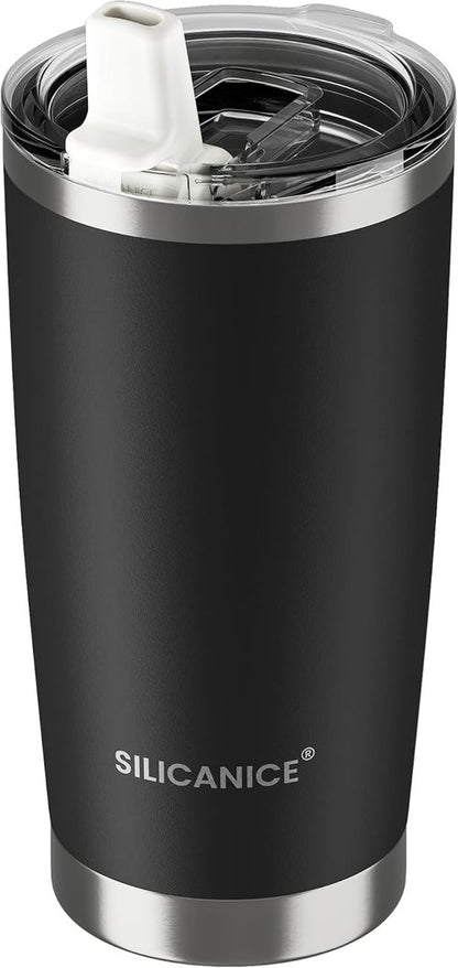 20oz Hygienic Insulated Tumbler - 100% Leakproof Lid with Removable Spout & Straw | Perfect for Iced Coffee & Smoothies - Black