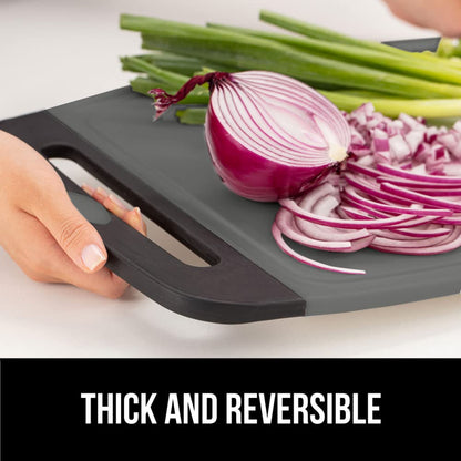 The Original Gorilla Grip Oversized 100% BPA Free Reversible Durable Kitchen Cutting Board Set of 3, Juice Grooves, Dishwasher Safe, Easy Grip Handle Border, Food Chopping Boards, Cooking, Black Gray