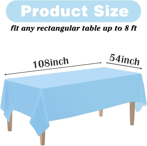 Kopokita Disposable Light Blue Plastic Tablecloths - 54 x 108 Inch Rectangle Party Covers