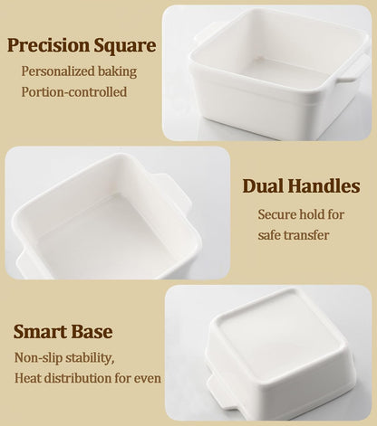 Regine Switzerland 5x5 Small Baking Dish - 28 Oz Ceramic Casserole Dish with Handles | Set of 2, Oven & Microwave Safe