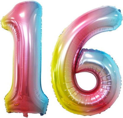 GOER Jumbo 16-Inch Foil Balloons - Sweet 16 Birthday Party Decorations | Rainbow Design