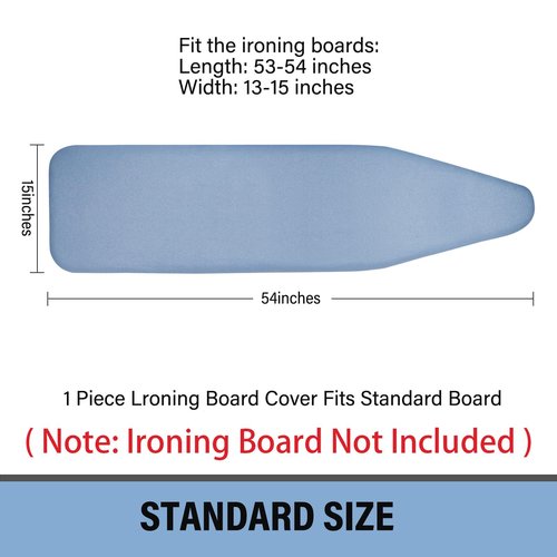 Iwtmm Ironing Board Cover and Pad with Silicone Coating, Thick Scorch-Resistant Padding, Heavy Duty for Home & Professional Use, Fits 15 x 54 Inches Boards, Secure Hook & Loop Fastener (Blue)