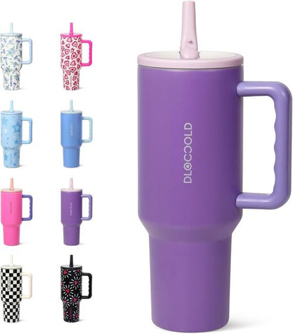 DLOCCOLD 40 oz Insulated Tumbler - Leak Resistant, Handle & Flip Straw | Car Cup Holder Friendly