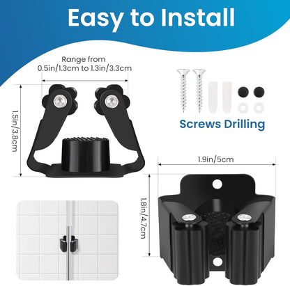 Skiennix Broom Holder Wall Mount - Heavy-Duty Stainless Steel Mop Hanger with Screws | 4-Piece Set (Black)