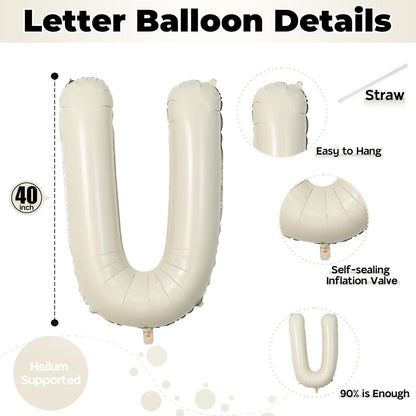 Skiennix 40-Inch Cream White Sand Mylar Alphabet Balloon - Self-Inflating Beige Foil for Custom Name Decor | Perfect for Girls' Birthday Party & Baby Shower