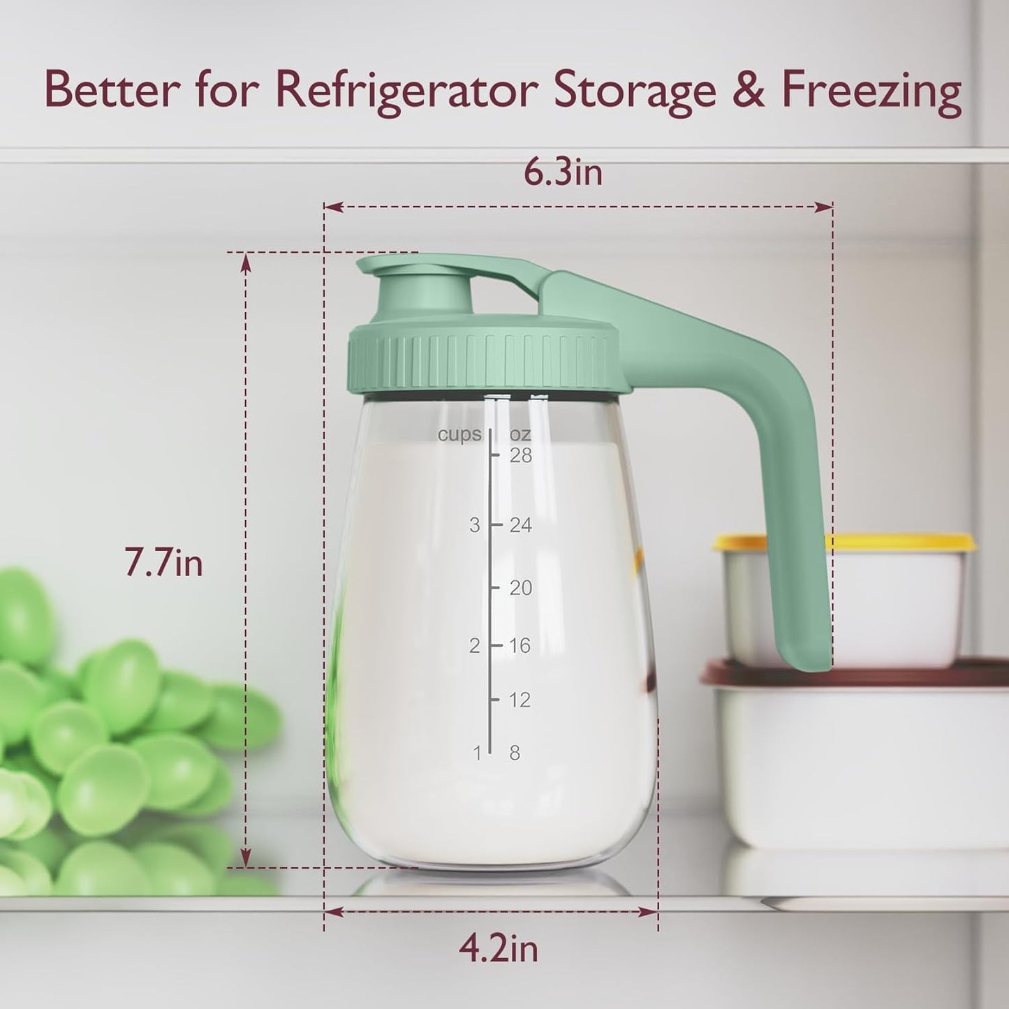 Momcozy Breast Milk Pitcher - No Leak Glass Storage Container for Easy Baby Formula | Green, Heat & Cold Resistant
