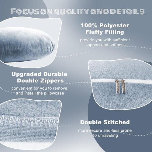 Chilling Home U-Shaped Pregnancy Pillow - Velvet Removable Cover - 55-Inch Full Support Body Pillow - Grey