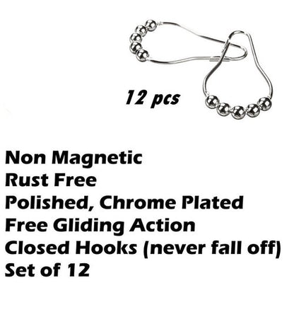 Uigos Premium Shower Curtain Rings Set of 12, Rust-Resistant Stainless Steel Hooks with Smooth Glide Roller Balls, Heavy-Duty Secure Closing, Chrome