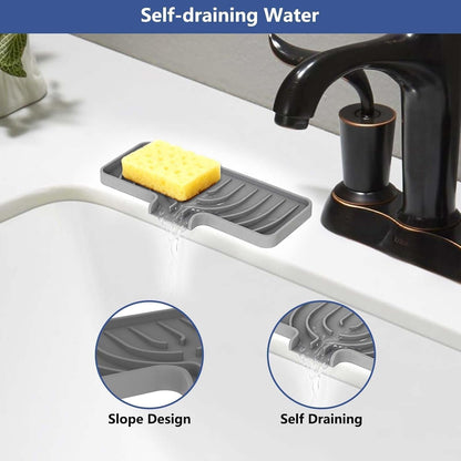 Skiennix Silicone Sponge Holder - Self-Draining Kitchen Sink Caddy | Gray, 10"x4" Soap Tray