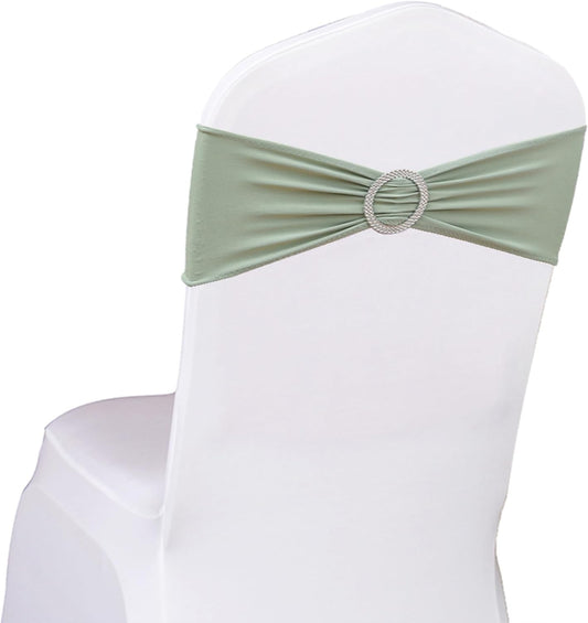 Skiennix Spandex Chair Sashes - 50 Pack Sage Green Elastic Covers for Wedding & Banquet Decor